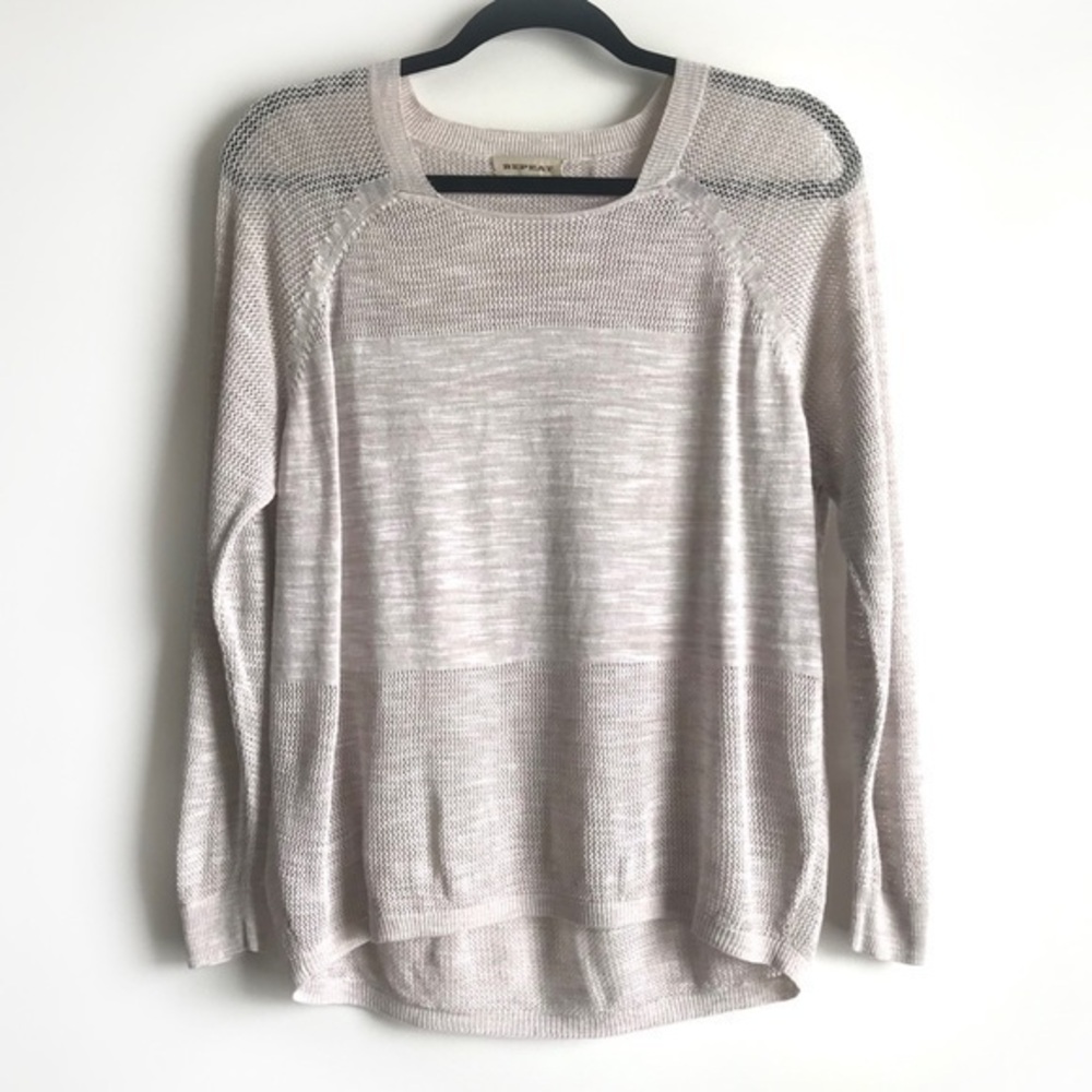 Repeat Linen Blend Oatmeal Long Sleeve Boxy Fit Top Size Extra Small